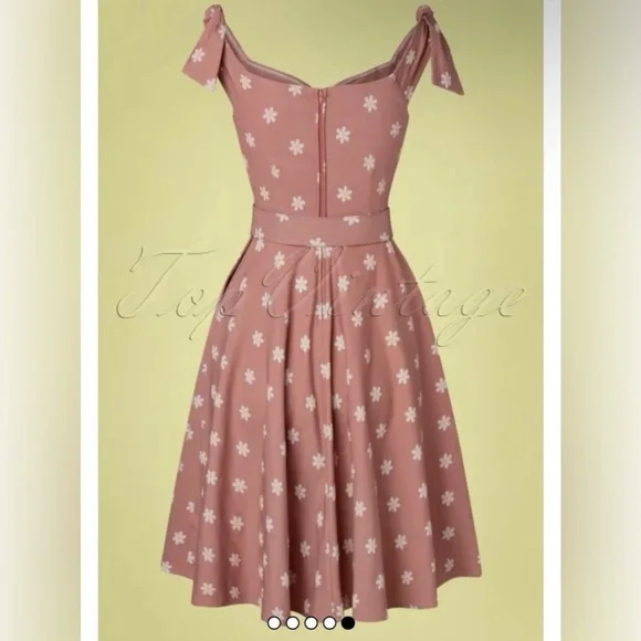 Unique Vintage 50s Prairie Daisy Swing Dress in Powder Pink, Size Large, NWT! - Picture 7 of 16